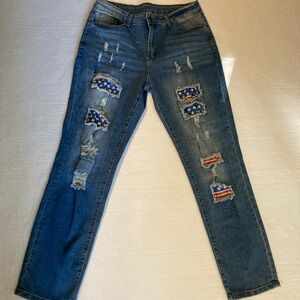 MISSLOOK Blue Patchwork Straight Leg Jeans